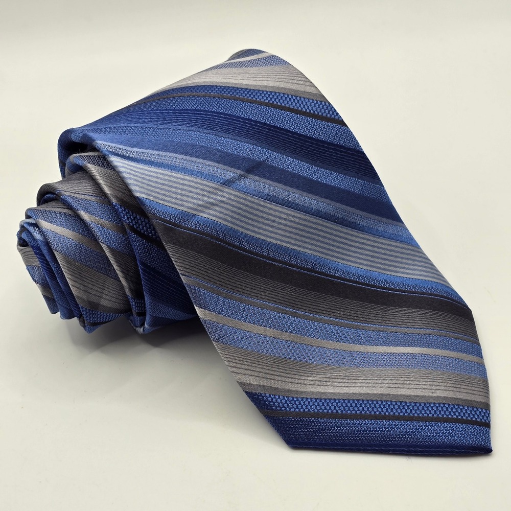 Calvin Klein Silk‎ Striped Necktie Mens Blue Grey Black Professional Tie